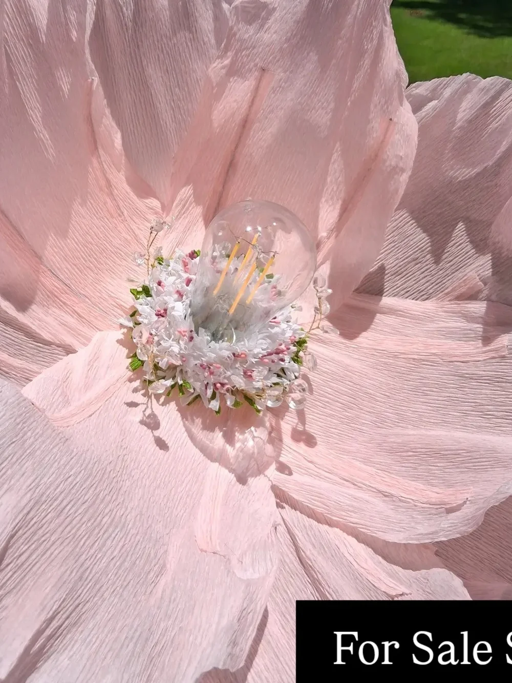 Large Pastel Pink Italian Crepe Paper Flower with Wired Crystal Center